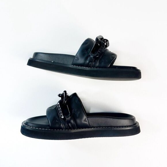 LOUIS VUITTON Sunset Flat Comfort Mule Slide Sandal Size 39 Black Monogram - Picture 9 of 15